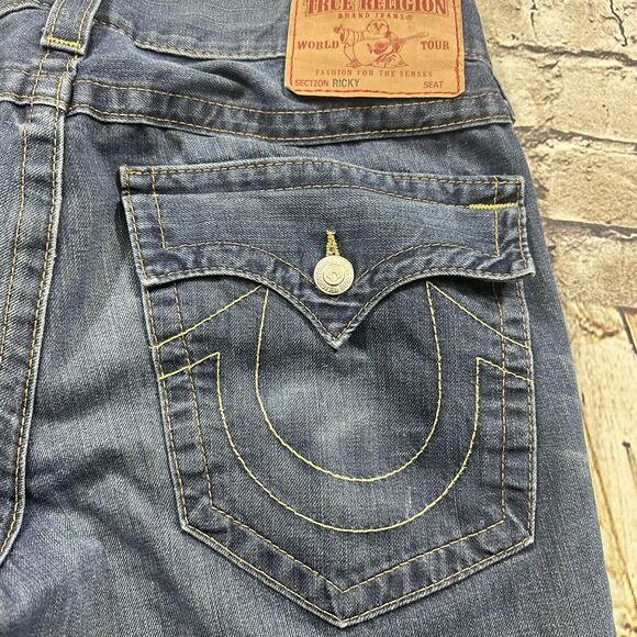 True Religion Jeans Mens 33x33 Blue Ricky Relaxed Straight Light Wash Denim - Picture 11 of 16